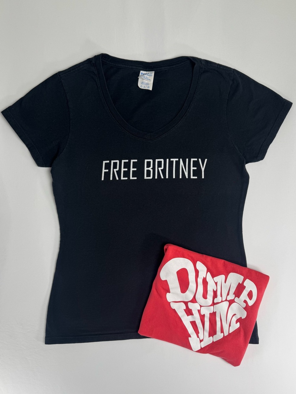 Free Britney Black V-Neck Graphic Tee with Bonus Dump Him Tee in Pink Size Small